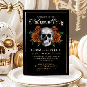 Invitation En Aluminium Crâne Floral Gothique Élégant Halloween Or