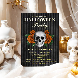 Invitation En Aluminium Crâne Orange Rose Halloween Party Gold