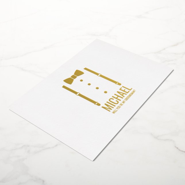 Invitation En Aluminium Cravate Gold Bow Personnalisé Groomsman Propositio (Rotation)