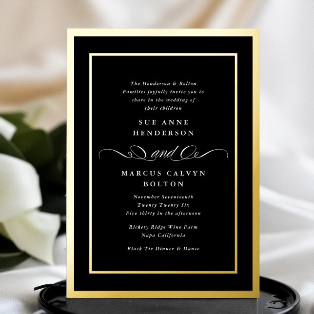 Invitation En Aluminium Cravate Noire Premium Calligraphie Gold Frame Mari (Créateur téléchargé)