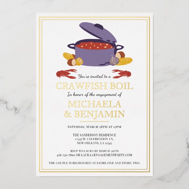 Invitation En Aluminium Crawfish Boil Couples de douche (Recto)