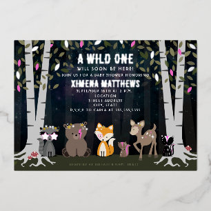 Invitation En Aluminium Créatures cosmiques Animaux de la forêt Nuit bébé