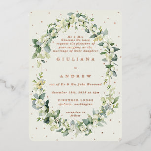 Invitation En Aluminium Crème formelle Snowberry+Eucalyptus Mariage d'hive