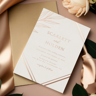 Invitation En Aluminium Crème simple et Rose Mariage feuille or