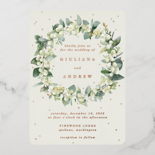 Invitation En Aluminium Crème Snowberry+Eucalyptus Wreath d'hiver Mariage