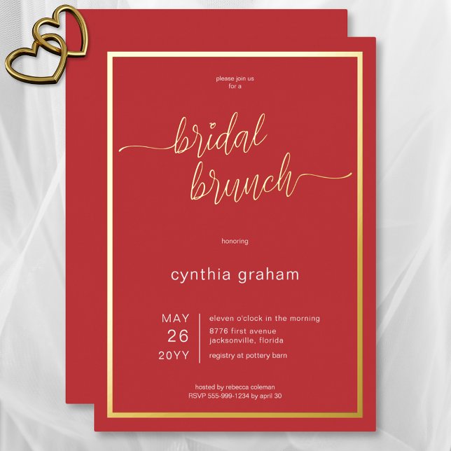 Invitation En Aluminium Crimson Red Moderne Minimal Bridal Brunch (Crimson Red Modern Minimal Bridal Brunch Foil Invitation)