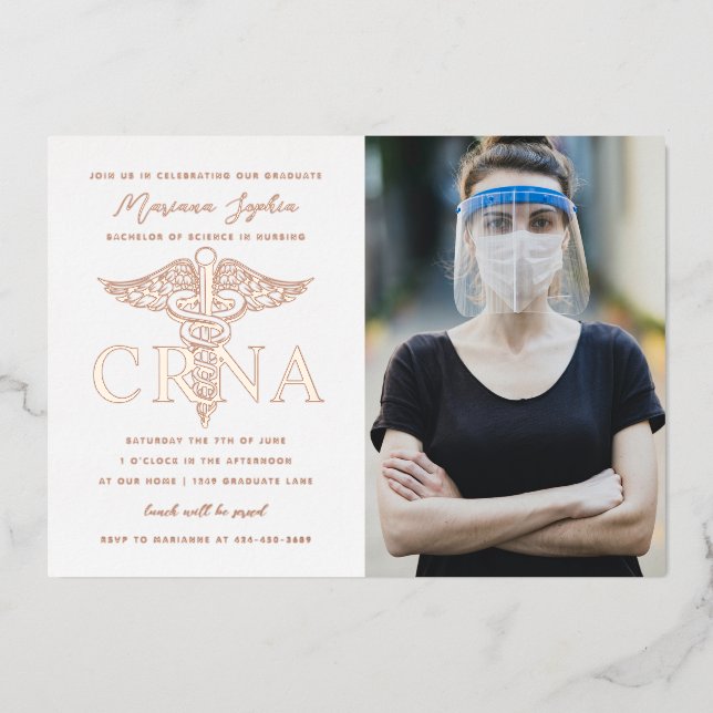 Invitation En Aluminium CRNA Diplôme en soins infirmiers - Photo Gold (Recto)