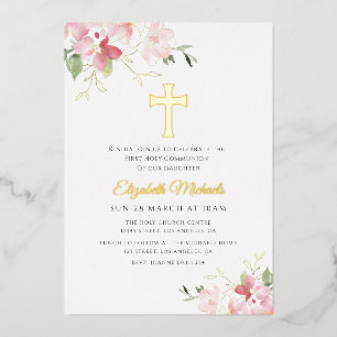 Invitation En Aluminium croix d'or moderne première communion