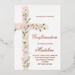 Invitation En Aluminium Croix sainte florale Confirmation