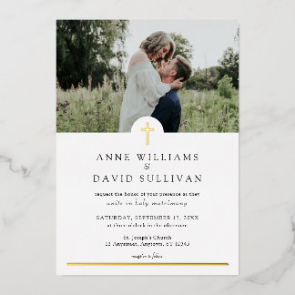 Invitation En Aluminium Croix simple catholique avec Mariage photo