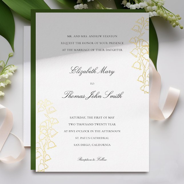 Invitation En Aluminium Croquis floral romantique Lily Valley Mariage offi (lily of the valley wedding invitation formal traditional elegant gold foil floral sketch fine art)
