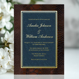 Invitation En Aluminium Cuir de serpent victorien mariage marron bleu
