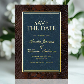 Invitation En Aluminium Cuir de serpent victorien marron Save The Date