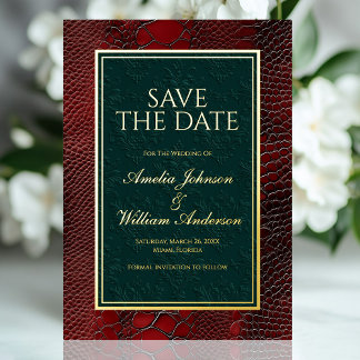 Invitation En Aluminium Cuir de serpent victorien rouge Save The Date
