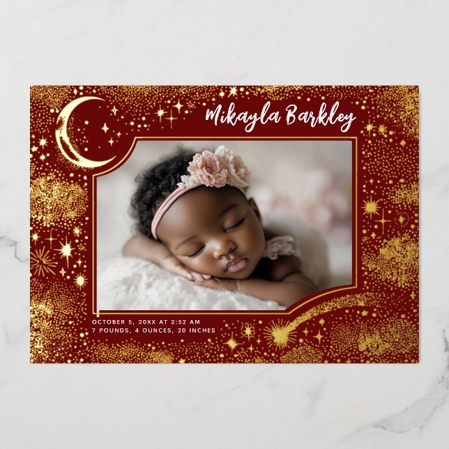 Invitation En Aluminium Cute Stars Lune Celestin Nouveau-né Photo Naissanc (Recto)