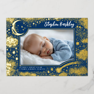 Invitation En Aluminium Cute Stars Lune Celestin Nouveau-né Photo Naissanc