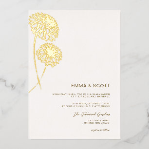 Invitation En Aluminium Dahlia Art Sketch Gold Modern Mariage de automne G