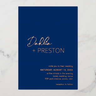 Invitation En Aluminium Dahlia Marine Bleu Contemporain Mariage moderne