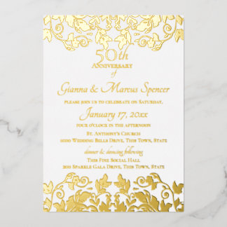 Invitation En Aluminium Damask Or 50e Anniversaire