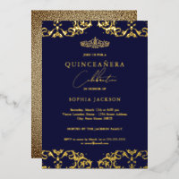 Damassé doré Quinceanera 15e anniversaire Navy