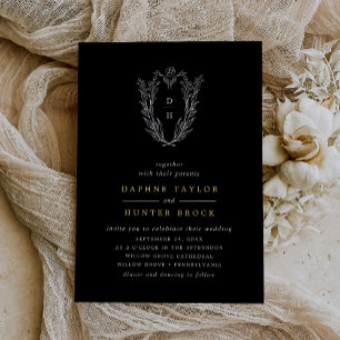 Invitation En Aluminium DAPHNE Sombre Mariage Classique Or Noir Feuille Do
