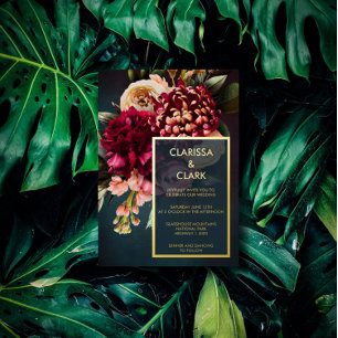 Invitation En Aluminium Dark Moody Bold Floral Gold Mariage Foil Invitati