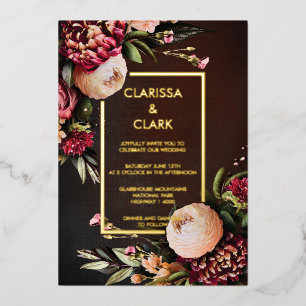 Invitation En Aluminium Dark Moody Bold Floral Marsala Mariage