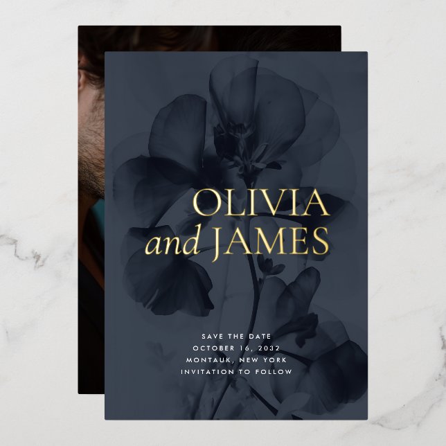 Invitation En Aluminium Dark Moody Botanical Mariage Photo Enregistrer la  (Recto/Verso)