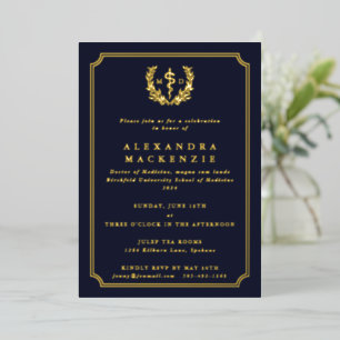 Invitation En Aluminium Dark Navy MD Asclepius + Laurel Wreath Graduation