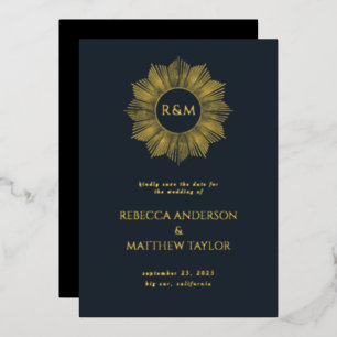 Invitation En Aluminium Date de sauvegarde du monogramme du soleil céleste