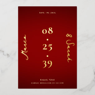 Invitation En Aluminium Date moderne Mariage rouge et or Enregistrer la