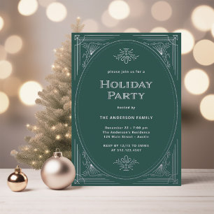 Invitation En Aluminium Déco moderne   Elégant Green Holiday Party Silver