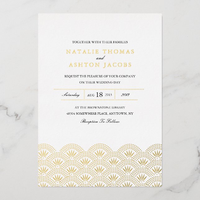 Invitation En Aluminium Déco Seigaiha Mariage Gold (Recto)
