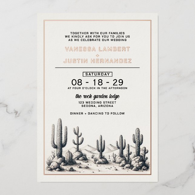 Invitation En Aluminium Décontracté Mariage Cactus (Recto)