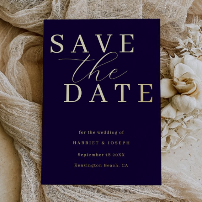 Invitation En Aluminium Deep Navy & Gold Foil Wedding Save The Date (Créateur téléchargé)