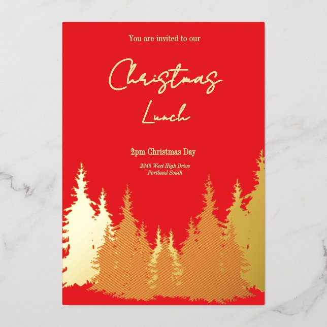 Invitation En Aluminium Déjeuner de Noël à l'huile d'or Red Pine Tree (Recto)