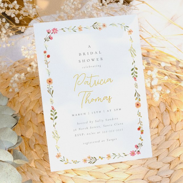Invitation En Aluminium Délicat Boho Fleur sauvage Fête des mariées floral (Créateur téléchargé)