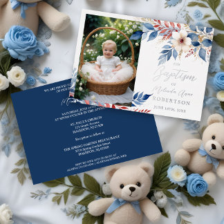 Invitation En Aluminium Delicate Blue & Red Shades Floral Botanical Posies