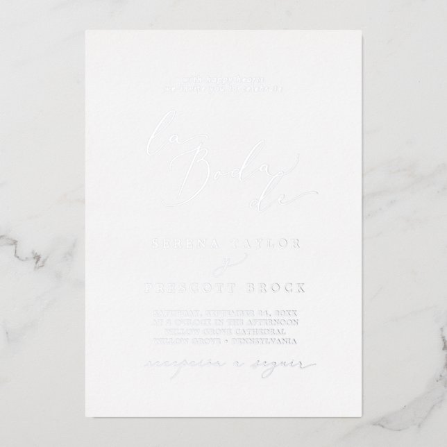 Invitation En Aluminium Délicate huile d'argent La Boda De Mariage (Recto)