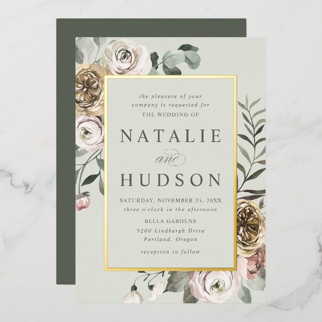 Invitation En Aluminium Delicate Winter Floral Frame Wedding (Recto/Verso)