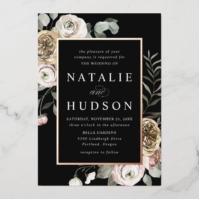 Invitation En Aluminium Delicate Winter Floral Frame Wedding (Recto)