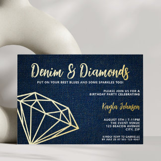 Invitation En Aluminium Denim and Diamonds Elegant Blue Geometric
