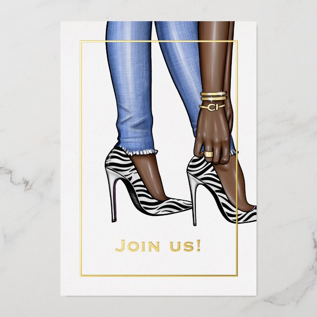 Invitation En Aluminium Denim et Gold Bachelorette Party (Recto)