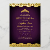Dentelle d'or violet Tiara Quinceanera Foil