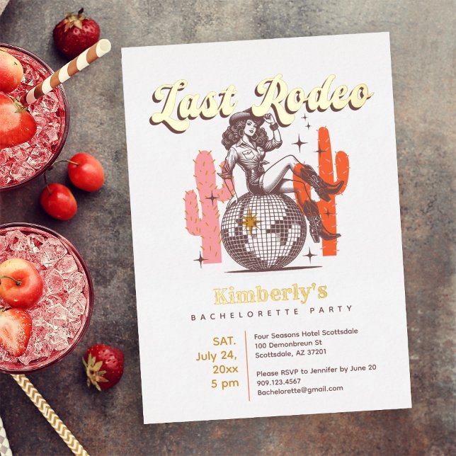 Invitation En Aluminium Dernier Rodeo Gold Retro Cowgirl Bachelorette Part (Créateur téléchargé)