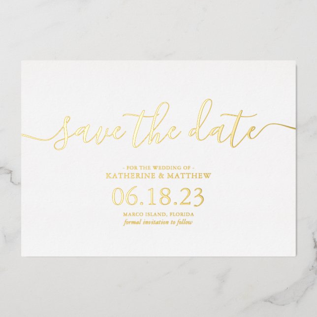 Invitation En Aluminium Design moderne Script mariage Enregistrer la date (Recto)