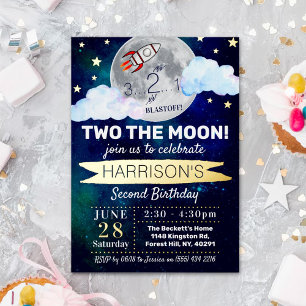 Invitation En Aluminium Deux à la Lune 2e Anniversaire Réel