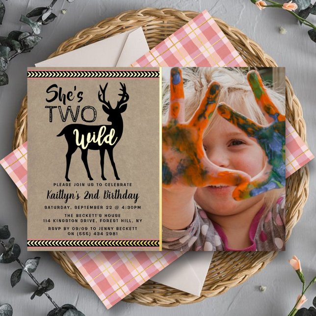Invitation En Aluminium Deux cerfs sauvages de bois Filles 2e anniversaire (Créateur téléchargé)