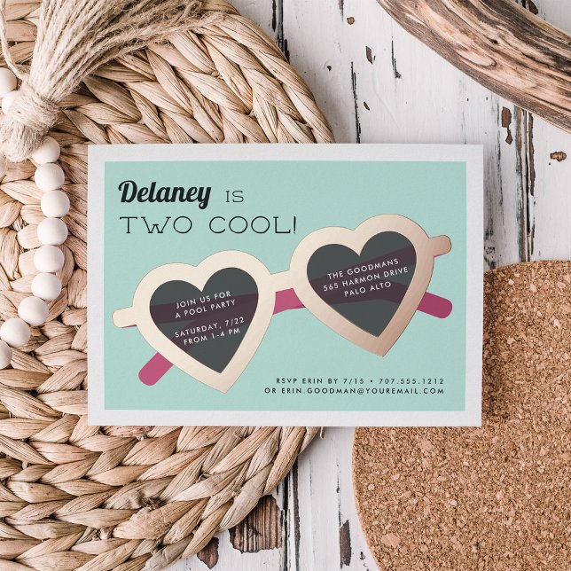 Invitation En Aluminium Deux Cool | Summer Sunnies Fête d'anniversaire (Créateur téléchargé)