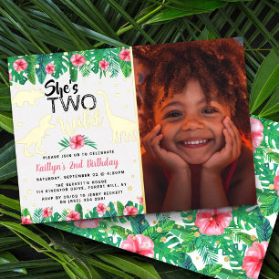 Invitation En Aluminium Deux filles dinosaures sauvages 2e anniversaire Ph
